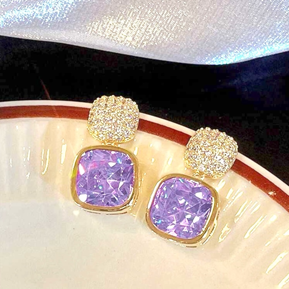 Cubic Zirconia Purple Gemstone Earrings - Picture 4 of 7